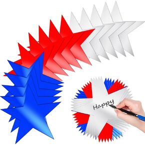 70 Pcs Red White and Blue Stars Cutouts, Bright Glitter Double Printed Paper Cardboard Stars Decorations for Bulletin Board Classroom Wall Party Handmade Banner Decoration Supply