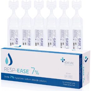 7% Hypertonic Saline Solution for Inhalation via Nebuliser - Helps Clear Airways and Congestion from Lungs - 60 x 4ml Vials - Strong Nebuliser Saline Solution, White, Blue.