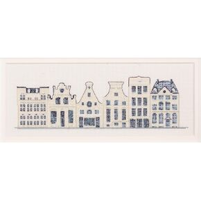 Thea Gouverneur - Counted Cross Stitch Kit - Delft Blue Houses - Aida - 18 Count - Embroidery Kit for Adults - DMC Embroidery Threads and Other Cross Stitch Supplies Included - 552A