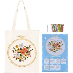 Huacan Embroidery Kit Canvas Bag Cross Stitch Kits for Adults,DIY Needlepoint with Floral Pattern,Hoop and Instructions (Flower B)