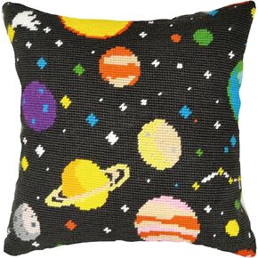 Howie's Needlepoint Needlepoint Kits for Adults, Pillow Front Cross Stitch Kit with Embroidery Pattern on Canvas, Yarn, 2 Needles and Instruction, 16 x 16inch(Colorful Fish)