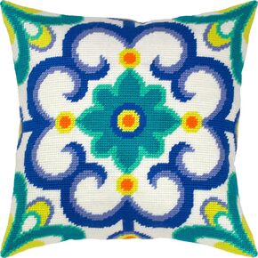 Brvsk Ornamental Needlepoint Kit for Adults and Beginners — Celtic Motifs. Spring 16″ × 16″ with Clear, Precise Printed Design on Cotton Canvas; Includes 2 Needles, Yarn, and Easy-Read Chart
