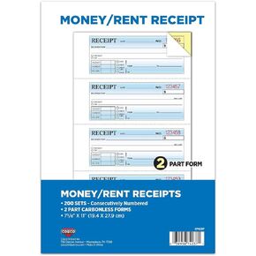 COSCO Money and Rent Denecipt Book ، 2 جزء ، بدون كربون ، أبيض/كناري ، غطاء ملفوف ملزم ، 200 مجموعة لكل كتاب ، 4 إيصالات لكل صفحة (074037)