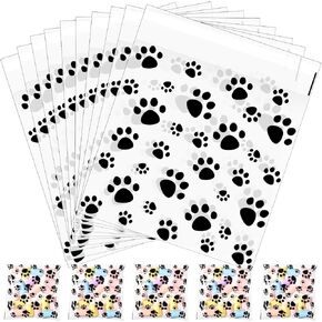 Pasimy 200 PCS Paw Plastic Facs Pet Cellophane الأكياس التي لاصق ذاتيًا واضحة لعلاج الأبقار للحيوانات الأليفة Dog Supplies Supplies (Clate Colorful)