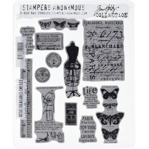 Stampers Anonymous Tim Holtz Cling Rubber Stamp Set, 7-Inch by 8.5-Inch, Attic Treasures