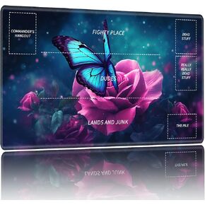 Playmat for MTG,Card Playmat Stitched with Zones for MTG Card Game Playing, TCG and Board Game Mat for Cards,Mousepad Desk Mats,Game Mat 27.5 x 15.74 inches-Blue Butterfly Rose