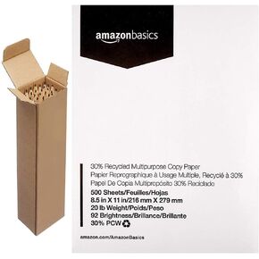 Amazonbasics 30 ٪ معاد تدويرها ورقة طابعة نسخ متعددة الأغراض - 8.5 × 11 بوصة ، 1 ream (500 ورقة) مع خشبية مسب