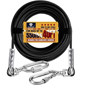 يقود Watfoon 30ft Dog إلى الفناء ، وقوة كسر 1500 رطل ، وربطة عنق شديدة التعادل للتدريب على الكلاب X-Large مع خطافات دوارة مزدوجة ، وسلسلة الكلاب المقاومة للماء للتخييم الخارجي (الأسود)
