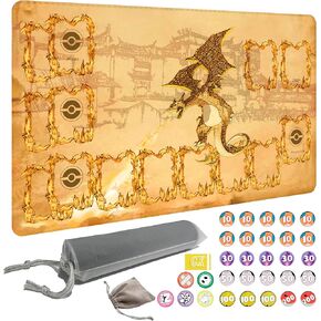 Playmat للعب بطاقات التداول مع 31 عدادات الأضرار ، حصيرة مدرب لاعب واحد وحقيبة تخزين احترافية (Black Dragon)