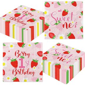 مناديل زخارف عيد ميلاد التوت الأولى ، 50pcs بيري الأول مناديل عيد ميلاد يمكن التخلص منها الفراولة حلوة من المناديل الورقية للفتاة زخارف حفلة استحمام الطفل