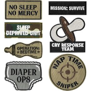 7Pcs Funny Daddy Mommy Tactical Patches with Hook and Loop Cute Pacifier Bottle Sew on Embroidered Applique Repair Emblem Patch Mother's Day Father's Day DIY Crafts Gift for Diaper Bags Lunch Bags Hat