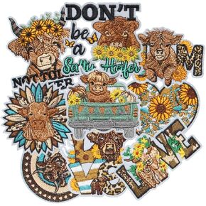 9PCS Highland Cow Heifer Iron on Patches, Cool Western Style Slogan Embroidered Repair Patches for Clothes, Custom Vintage Applique for Hats, Jeans, Jackets, Bags, Backpacks, Dress, Shoes