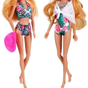 Bencailor 5 Pcs Summer Doll Swimsuit Gifts 11.8 Inch Doll Clothes Set with Pink Hat Clothing Accessories for Holiday Birthday Summer Gift