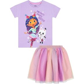 Dreamworks Gabby's Dollhouse Girls Shirt وتنورة Tutu | ملابس الحزب | قميص الفتيات وتنورة بريق | الأرجواني 5