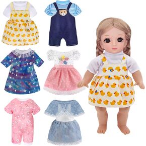 12-14 Inch Doll Clothes Set - 6 Interchangeable Outfits for Pretend Play | Machine-Washable Poly-Cotton Doll Dresses Ages 3-8, Toddler Educational Gift