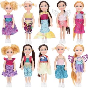 ONEST 10 Sets 5 Inch Mini Dolls with Doll Clothes Party Grown Outfits Doll Accessories for Kids