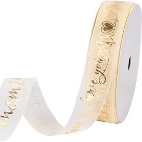 Holijolly Mother's Day Sheer Ribbon - Snow Yarn Ribbon with "Mom I Love You" Lettering for Gift Wrap, Bouquet Decorating - 3/4 inch x 10 Yard