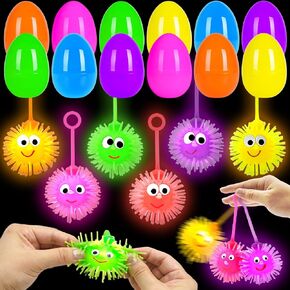 12 حزمة حشو بيض البيض كتكوت كرات منتفخة ، LED LED UP ألعاب وميض ألعاب spiky spiky gulk توهج في الظلام للأطفال فتيات الفتيات الفصول الجوائز