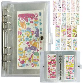 Clear Sticker Storage Album ألبوم الملصقات منظم Binder مع 20 كيلو بروتوكورز ملصقات ضوئية ، ألبوم لجمع كتب ملصقات A6 للاشتعالات مجلة مخططات مخططات مع 50 جيب (شفاف)