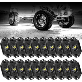 LED Rock Lights White 20Pods 6000K Waterproof LED Neon Underglow Light for Truck Car ATV UTV SUV Off Road Boat High Power Under Body Glow Trail Rig Lamp (White)