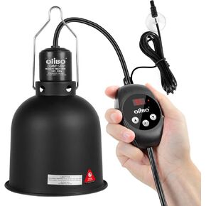 Oiibo Reptile Light Fixture with Dimming Thermostat, 5.5 Inch Deep Dome Lamp Fixture, PID Temperature Controller for Reptile Heat Lamp Bulb, Max 100W