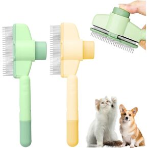 2PCS Pet Comb for Dogs & Cats, Pet Hair Removal Comb with Release Button Self-Cleaning with Long & Short Stainless Steel Metal Teeth for Shedding, Comfort and safety