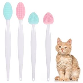 4pcs Cat Cat Chin Brush Treatment Cat Acne Chin Treatment ، فرشاة تقشير البذور السوداء ، منظف فرشاة Scrubber Scrubling Silroom Silecone Dust