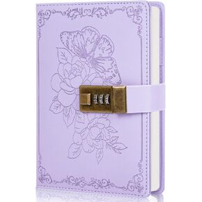 Billtigif Diary with Lock, Vintage Lock Journal for Women and Girls, Hardcover Leather Journal for Gift, Refillable Lined Journal Notebook,5.2"x 7.3", （Pink）