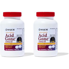 MAJOR Acid Gone Extra Strength Antacid Chewable Tablets - Acid Reflux Medicine for Adults - Upset Stomach, Acid Indigestion, and Heartburn Relief - Butterscotch Flavored- 100-Count - Pack of 2