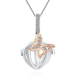 925 Sterling Silver Pink Butterfly Cage Prendants صياغة سحر لـ DIY قلادة المجوهرات صنع المجوهرات