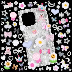 Tatiwoo 330 Pcs Junk Case Charms Kit, Junk Phone Case Charms, Pink Candy Bulk Mixed Cute Flatback Resin Charm with Large Big Charm(S2-Pink Candy)