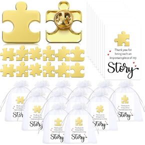 Nosiny 18 مجموعة هدايا تقدير المعلم Bulk 6 أنماط اللغز قطعة طية صدر الالتصاق مع بطاقات شكر لك أكياس organza هدايا دبوس الدبوس لتقدير المعلم أسبوع زملاء العمل