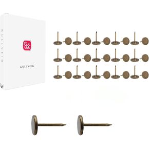 Gullveig Bronze Push Pins and Thumb Tacks: Heavy Duty Flat Upholstery, Long Carpet Tacks, and Decorative Nails for Wood and Fabric, 30 Count