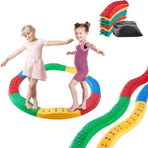 Beam Beam Beam Beam Stones ، 8 أجزاء من لوحات توازن الطفال ، منصات السطح والمطاط غير المنقوشة ، لعبة Montessori للأطفال 3-6 ، تنسيق بناء ومهارات حركية إجمالية ، داخلي أو في الهواء الطلق.