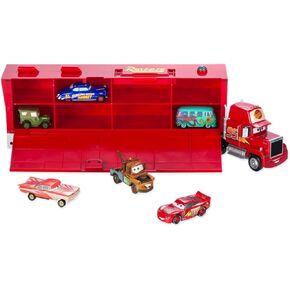 Disney Store Official Lightning McQueen Mack Hauler Toy Truck with 6 Pull-Back Toy Cars - Includes Lightning McQueen, Disney Cars Toys, Light-Up Features and Customizable Sticker Sheets