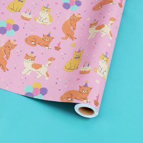 LaRibbons Dog Wrapping paper, 17 Inch X 33 Feet Reversible Birthday Wrapping Paper, Cute Dog & White Dots on Yellow Design for Pet Birthday, Party Celebration