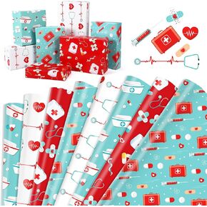 Howaf 12 Sheet Nurse Diy Crafts Gift Paper ، شكرًا لك ورقة تغليف هدية للممرضة للطبيب تخرج التخرج ديكور الهدايا والممرضات Week Medical RN Party Glap