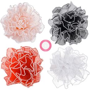 Baotongle 4pcs 4.37 Yard Mesh Flower Wrapping Paper With Pink Ribbon Pearl Edge for Valentine's Day