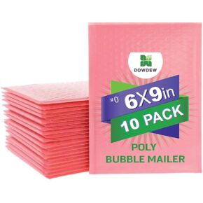مرسلات غلاف الفقاعة المقاومة للماء [10 حزمة] 6 بوصة × 9 بوصة #0 Pink Poly Pated Patded Acket