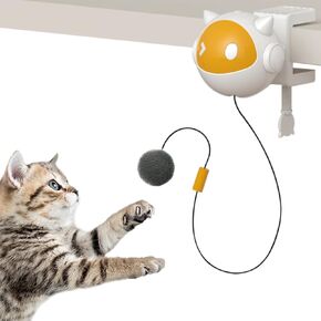 لعبة Cat Toys التلقائية لرفع الكرة تراجع لعبة القطة مع الريش ، حبل النايلون البلاستيكي ABS ، 20 بوصة ، لا تثبيت الحفر للاستخدام الداخلي