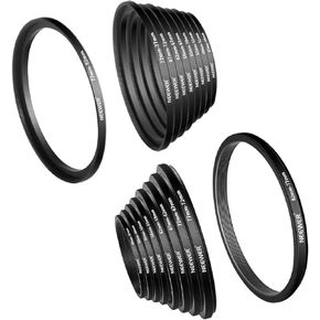 NEEWER 8PCS Step Up Rings Filter Adapter, 49-52mm, 52-55mm, 55-58mm, 58-62mm, 62-67mm, 67-72mm, 72-77mm, 77-82mm Threaded Premium Anodized Aluminum Frame