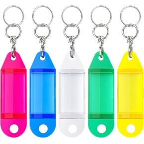 UniClife 25 Pack Crystal Clear Clear Tough Blastic Key Tags with Devivel Split Ring Label Window Colorsed Colors