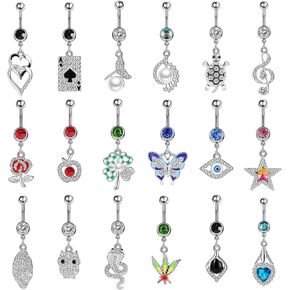 ILGANT 18Pcs Belly Button Ring 14G Dangling Dangle Belly Button Rings Navel Rings Piercing Jewelry for Women Girls