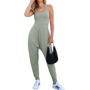 Caracilia Women Jumpsuits 2025 Summer Sleeveless Backless Tank Top Rompers Yoga Gym Workout Jumper One Piece Outfits