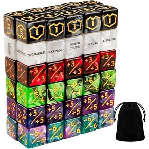 60 PCS MTG Dice Counters Keyword Counters Life Counter 1/+1 counters Commander Buff Tokens 6 Sided Dice Set for MTG, TCG, Card Games Accessories