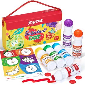 joycat joycat نابضة بالحيوية ، علامة النقطة القابلة للغسل للطفل-6 ألوان مع مقبض الحمل ، مخطط معطر و 123 صفحات مجانية ، غير سامة وآمنة ، داوبر bingo للطفل 1-3 ، فني ومجموعة كوكب إمداد