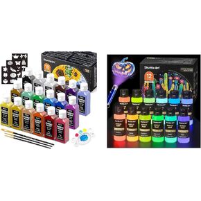 Shuttle Art Fabric Paint Set Bundle, 18 Rrgular Colors and 12 Glow in The Dark Paint for Artists