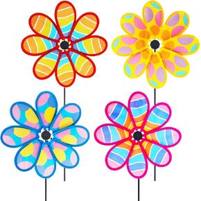 Garden Windmill, 4PCS Whirligigs Windmill, DIY Pinwheel, 10.6inch Colorful Pin Wheel, Fabric Windmill Wheel, Outdoor Courtyard Lawn Decoration Wind Spinner