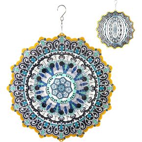 Sexart Wind Spinner ، Sunflower Mandala منحوتات الرياح المعلقة ، أنماط قطع ليزر ثلاثية الأبعاد مع تفاصيل حبة ، زخرفة حديقة معدنية في الهواء الطلق ، العشب متعدد الألوان وفن الفناء ، 12 بوصة