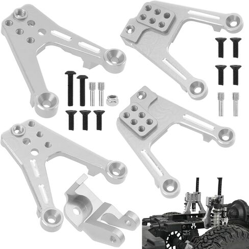 Sharego 4pcs الألومنيوم الخلفي الصدمة الصدمة الأطواق الصدمة Mount Mount مع محوري SCX10 II 90046 90047 1/10 المقياس الزاحف جزء (Silver) in Kuwait